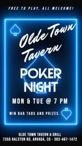 (Arvada) Win $50 in bar tabs and earn bonus chips for the Olde Town Tavern $150 Quarterly Tournament - Rocky Mountain Poker Venues @ Olde Town Tavern | Arvada | Colorado | United States